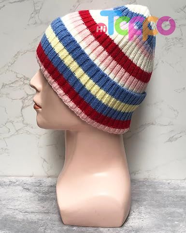 Colorful Striped Beanie Cuffed Winter Soft Rib Knit Hat for Women Men Gift
