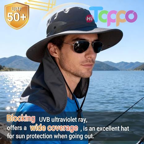 Custom Wide Brim Sun Bucket Hat with Neck Flap UPF 50+ UV Protection 