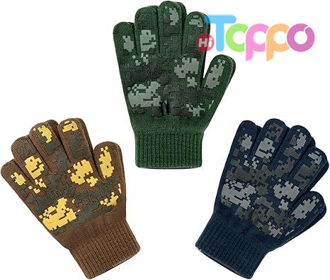 Hot Gift 3 Pairs Knit Warm Stretch Gripper Children Magic Glove 4-14 Years Kids Winter Gloves 