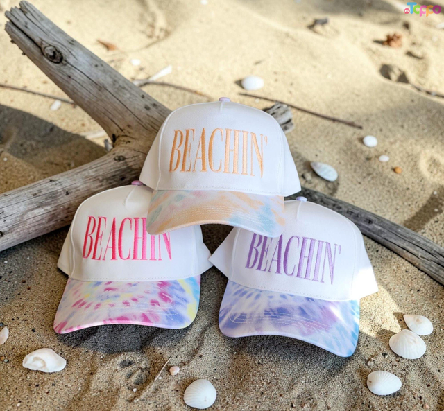 Custom Tie-Dye Brim Cotton Summer Embroidered Beachin Baseball Caps