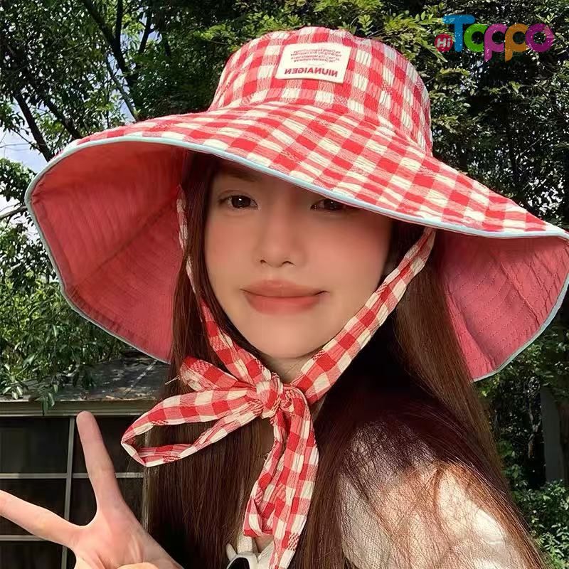 Women Reversible Plaid Sun Bucket Hats