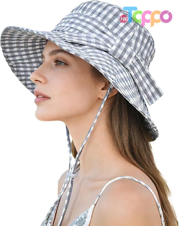Custom Women's Summer Plaid Sun Hat 100% Cotton Beach UV Protection Fishing Hat