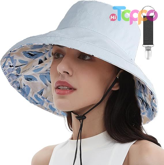 Custom Womens Sun Hats Wide Brim Reversible Bucket Cotton Hat with Hat Clip