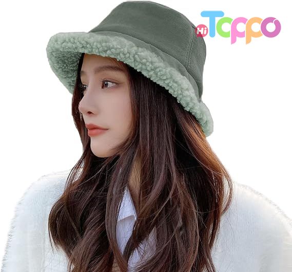 Winter Fur Bucket Hat for Women Winter Fluffy Plush Fisherman Cap