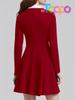 2026 Fall Vintage Lapel Collar V Neck A-Line Short Mini Dress Long Sleeve Dresses for Women