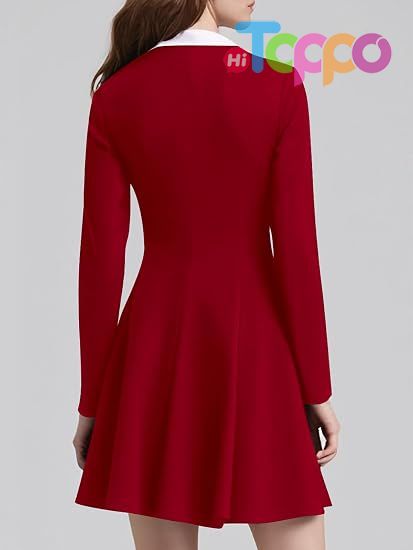 2026 Fall Vintage Lapel Collar V Neck A-Line Short Mini Dress Long Sleeve Dresses for Women
