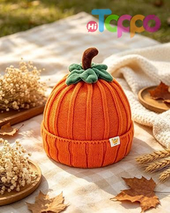Thick Warm Soft Pumpkin Knitted Beanie Hat Orange for Autumn Halloween