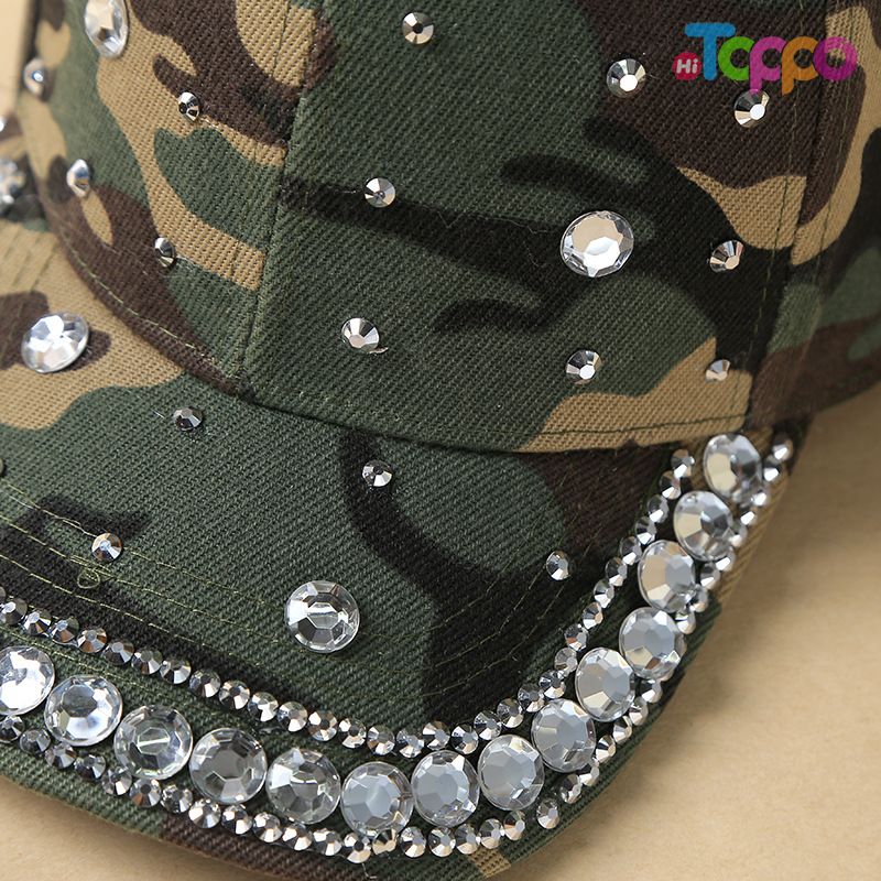 Hot Sale Camouflage Print Rhinestone Decor Baseball Cap Adjustable Sun Hat 