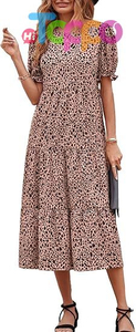 Custom Print Women's Short Sleeve Midi Floral Dress