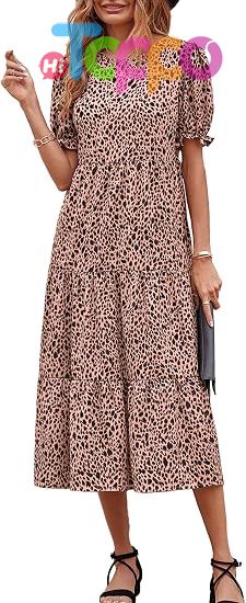 Custom Print Women's Short Sleeve Midi Floral Dress