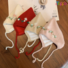Winter Warm Floral Embroidery Baby Knit Earflap Hat with Ties Cute Pixie Elf Beanie 