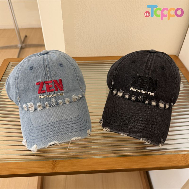 Custom American Vintage Distressed Denim Baseball Cap with Embroidered Letters