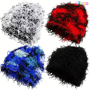 Distressed Knitted Beanie Fuzzy Winter Thick Warm Beanies Snow Hats Skull Outdoor Ski Knit Cap
