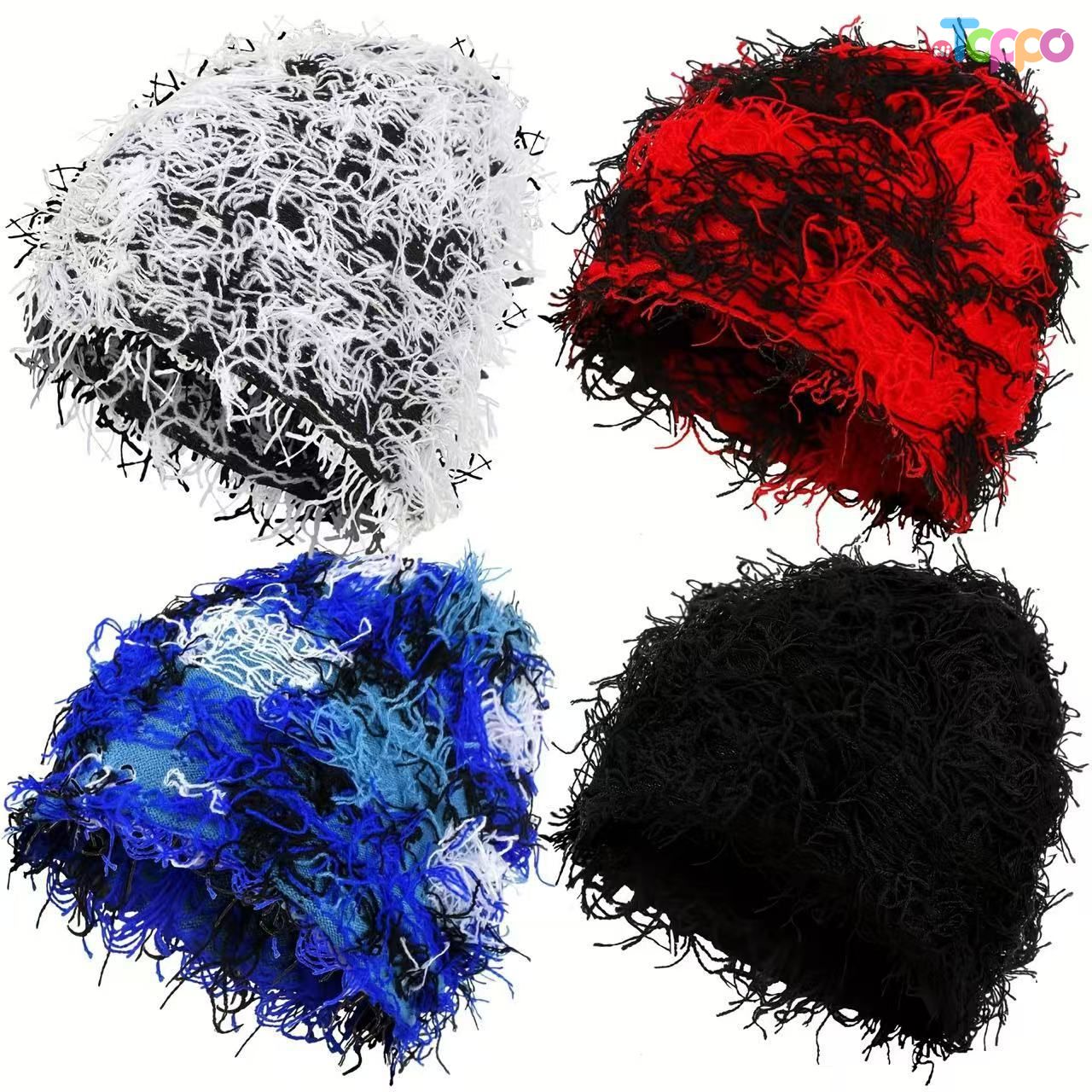 Distressed Knitted Beanie Fuzzy Winter Thick Warm Beanies Snow Hats Skull Outdoor Ski Knit Cap