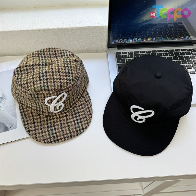 Custom Casual Streetwear Leopard-Print Retro Flat-Top Checkered Letter-Embroidered Flat-Brim Baseball Cap