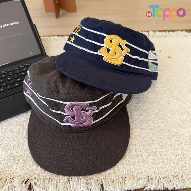 Custom Flat-Brimmed, Versatile Retro Striped Lettered Baseball Cap