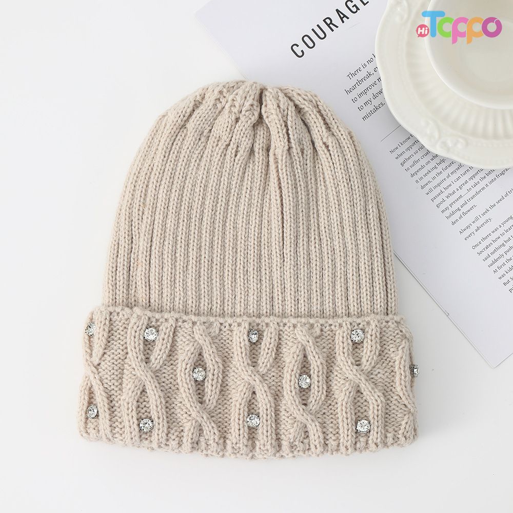 Hot Sale Winter Warm Knit Hat with Rhinestone Accents