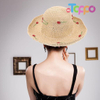  Woven Plaited Build Beige Cherry Accent Lightweight Breathable Comfort Women's Wide Brim Straw Sun Hat 56-58cm