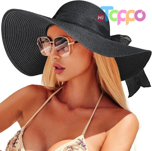 Wide Brim Straw Hat Floppy Packable UPF 50+ UV Protection Beach Sun Hats for Women 