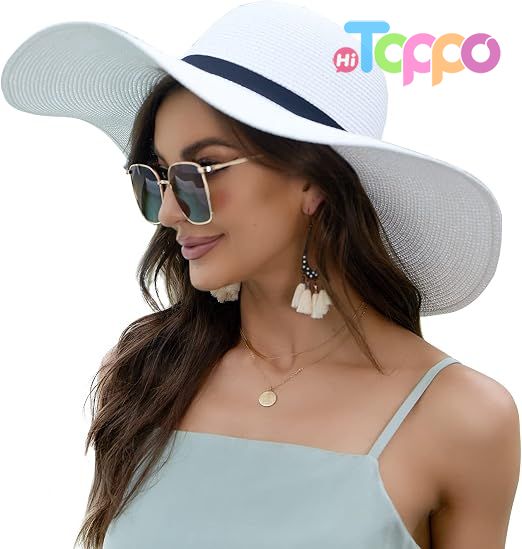  Summer Floppy Beach Hat Roll-Up Women Wide Brim Sun Hat UPF50 Straw Hat 