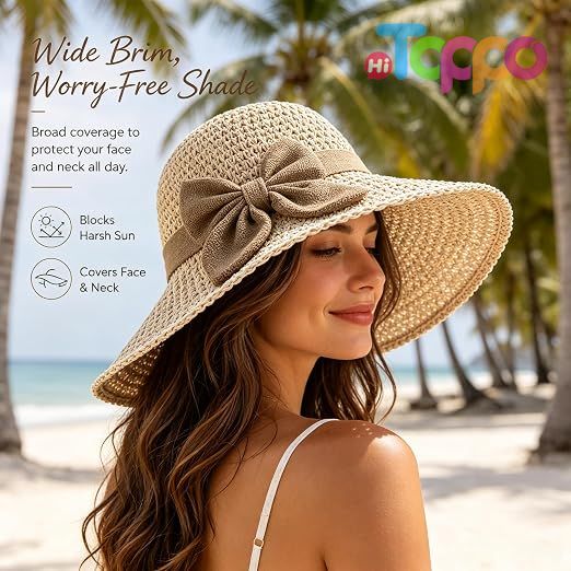 2026 New Crushable Sun Hat with Bow Summer Beach Travel Hat for Women