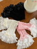  Lace Ruffle Bow Decor Knit Cable Net Arm Warmers Gloves Suitable For Daily Use
