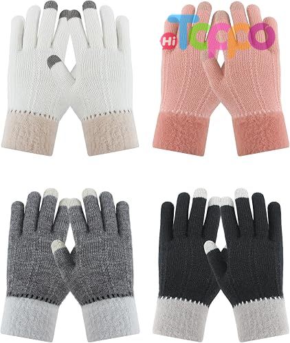 Winter Warm Touchscreen Texting Fleece Lined Knit Gloves 4 Pairs Set