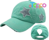 Distressed Unconstructed Ponytail Washed Distressed Cotton UV Protection Baseball Caps