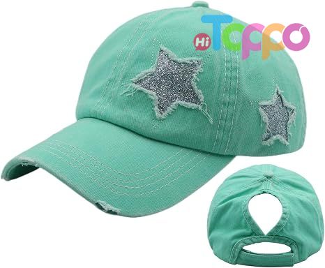 Distressed Unconstructed Ponytail Washed Distressed Cotton UV Protection Baseball Caps