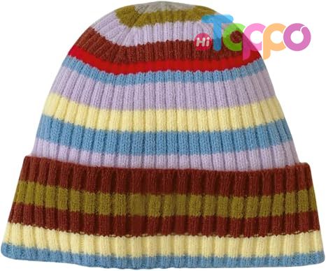 Colorful Striped Beanie Cuffed Winter Soft Rib Knit Hat for Women Men Gift