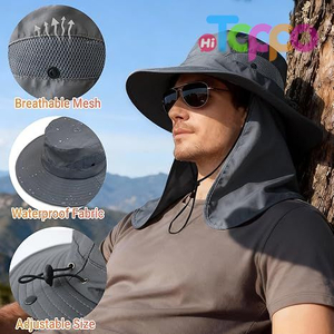 Custom Wide Brim Sun Bucket Hat with Neck Flap UPF 50+ UV Protection 