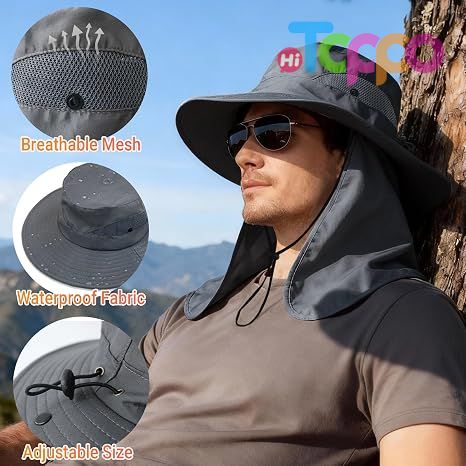 Custom Wide Brim Sun Bucket Hat with Neck Flap UPF 50+ UV Protection 