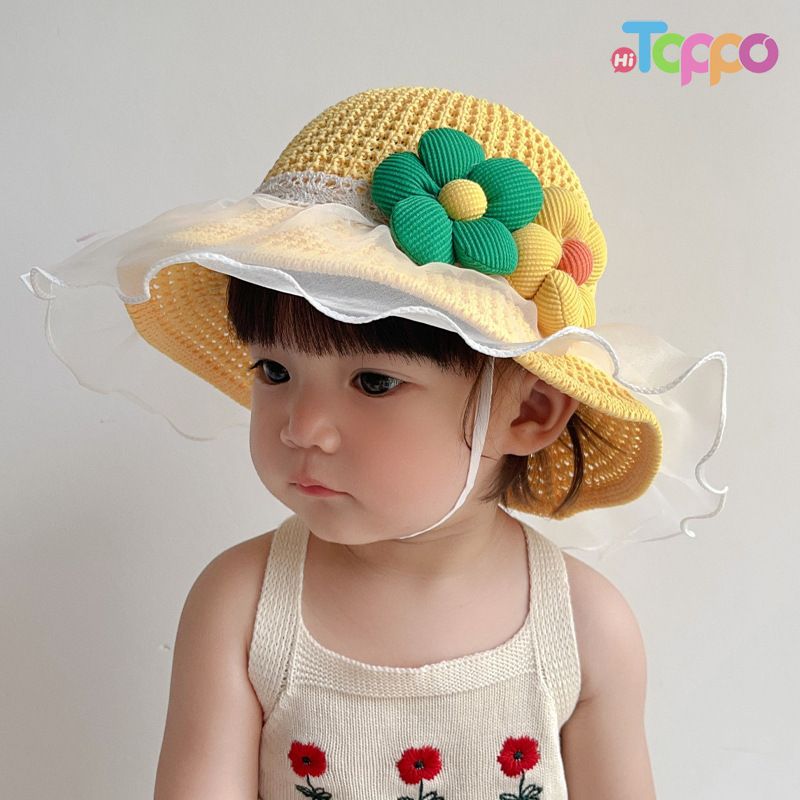 Girls Summer Wide Brim Sun Beach Hats WIth Flower