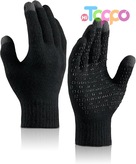 Custom Non-slip Silicone Grip and Elastic Cuff Touch Screen Fingers Warm Fleece Knit Winter Gloves 