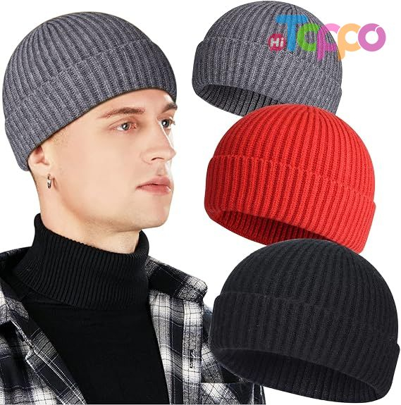 Hot Sale 3 Pack Wool Fisherman Beanies Short Knit Watch Cap Cuffed Hats