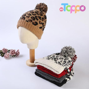  Winter Warm Woolen Yarn Brown Leopard Printed Knitted Beanie