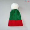 Hot Sale Large Pom Pom Color Block Elf Beanie Winter Knit Cap