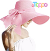  Big Bowknot 5.7 Inches Large Floppy Foldable Roll up UPF 50+ Beach Cap Sun Hat Straw Hat