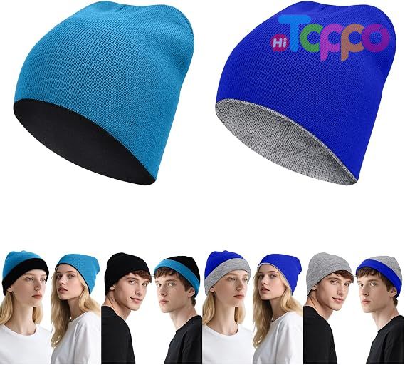 Winter Reversible Skull Caps Reversible Beanie with -Double Side Warm Fisherman Beanie