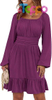  Custom Women Long Lantern Sleeve Square Neck Fall Short Dress