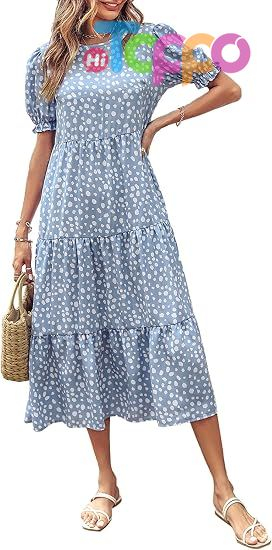 Custom Print Women's Short Sleeve Midi Floral Dress