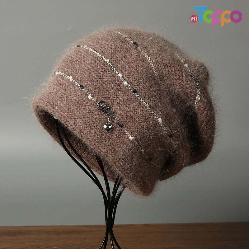 Winter Thick Warm Slouchy Beanie Angora Blend Knit Hat with Dots Earflap Skull Cap