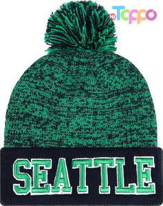 Custom Super Soft Pompom Knit Cap Winter Skullcap Toque Football Beanie Hat 