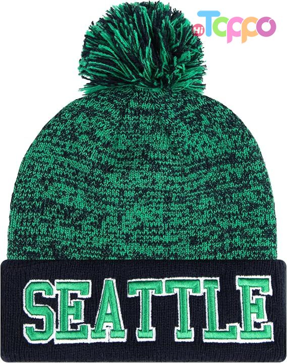 Custom Super Soft Pompom Knit Cap Winter Skullcap Toque Football Beanie Hat 