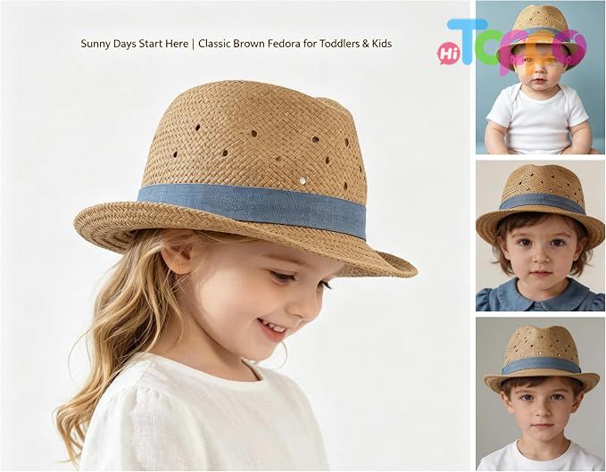 Kids Summer Straw Hat for Baby Toddler Boys Fedora Beach Sun Hat Short Brim Breathable Cool Floppy Panama Hats