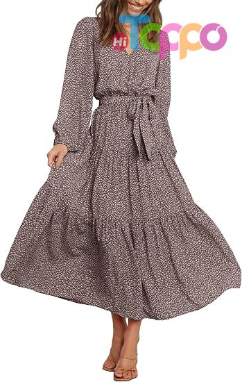 Custom Womens Long Sleeve Boho Floral Wrap Maxi Dress