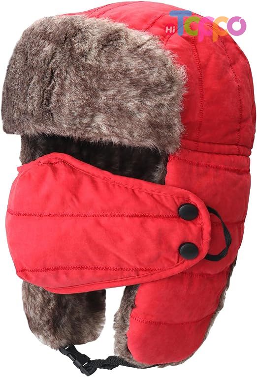 Warm Winter Hats with Removable Face Mask Earflaps Faux Fur Men's Trooper Trapper Hat 