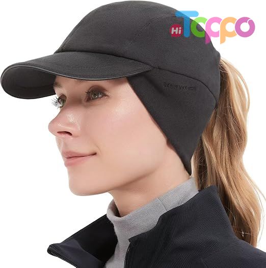 Women's Winter Reflective Fleece Ponytail Hat with Drop Down Ear Warmer