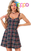 Women's Plaid Tube Dress Zip Up Strap Sleeveless Party Mini A-Line Dress