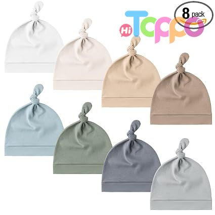 Knot Sleepy Buttery Soft Stretchy Fabric 8 Pack Baby Newborn Hats Beanie Hat for Infant 0-6 Months 